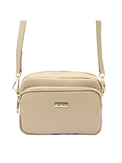 Kožená crossbody kabelka MiaMore 01-062 světle béžová