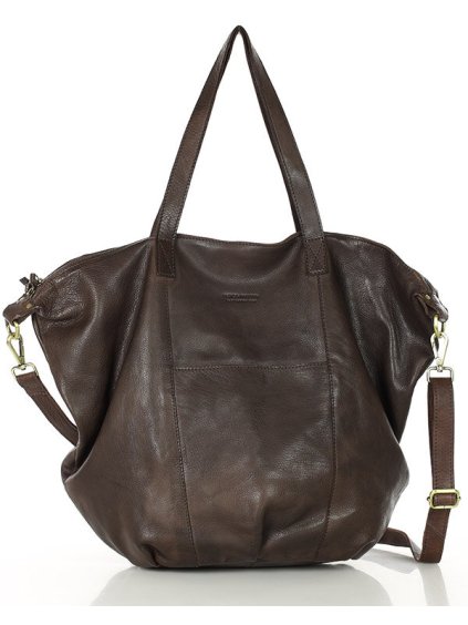 Kožená kabelka přes rameno Mazzini VS1 tmavě hnědá