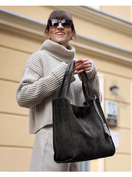 Kožená shopper bag kabelka Mazzini  139MM černá