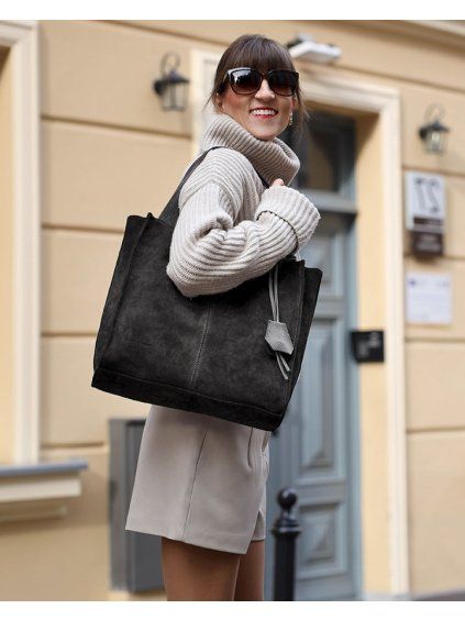 Kožená shopper bag kabelka Mazzini  139MM černá