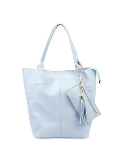 Kožená shopper bag kabelka 26-036 DL světle modrá