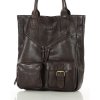 Kožená shopper bag kabelka Mazzini VS31 tmavě hnědá