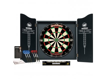 Terč sisálový+ kabinet+ šipky Winmau Pro-dart set Diamond set