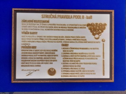 Pravidla pool 8-ball vypalované dřevo v rámu