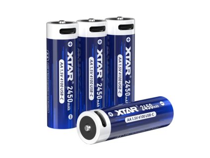 USB C nabíjateľný 4x akumulátor XTAR AA Li ion 4100mWh 2450mAh 1,5V 2A (1)