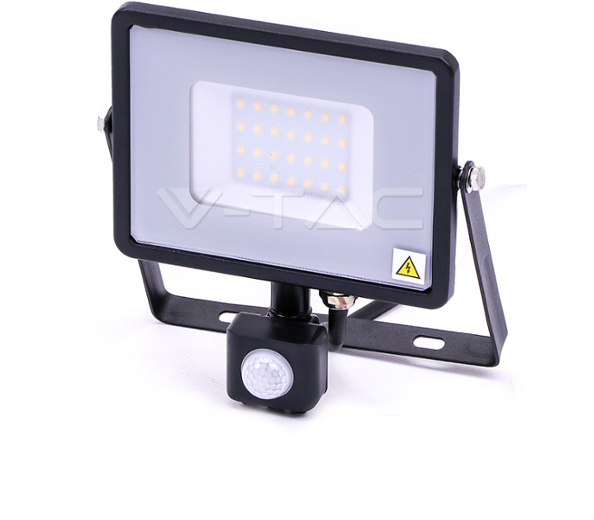 V-TAC LED reflektor so senzorom SMD 30W 2400lm SAMSUNG CHIP Slim čierny, VT-30-S - 5 ROČNÁ ZÁRUKA! Farba svetla: studená (6400K)