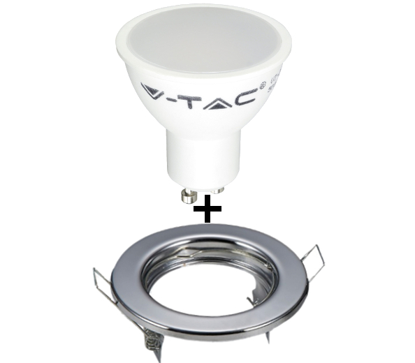 LED žiarovka V-TAC GU10 7W 500lm PAR16 + RÁMIK CHRÓMOVÝ Farba svetla: teplá (3000K)
