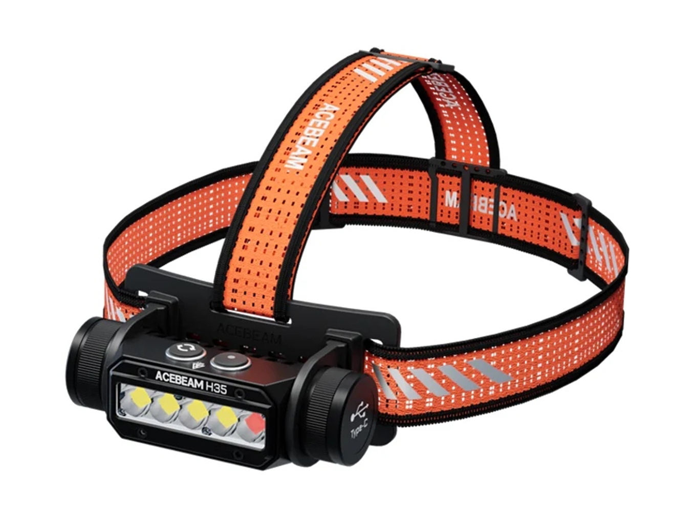 LED Čelovka Acebeam H35+1x Li-ion aku. Acebeam IMR 18650 3800mAh 15A 3,6V, USB-C nabíjateľná