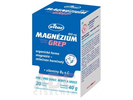 Vitar Magnézium 400 mg + vitamíny B6 a C vrecúška s príchuťou grepu 20 ks