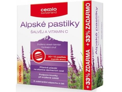 Cemio Alpské pastilky šalvia a vitamín C 40 ks