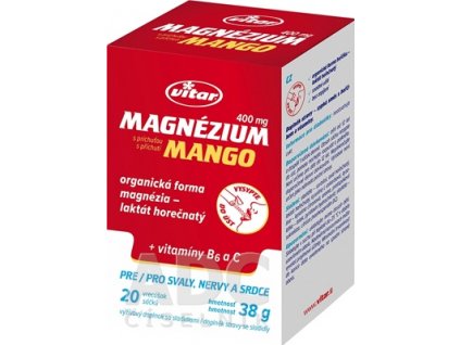 Vitar Magnézium 400 mg + vitamíny B6 a C vrecúška s príchuťou manga 20 ks