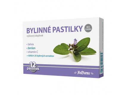 MedPharma Bylinné pastilky bez cukru šalvia, ženšen, vitamín C 12 ks