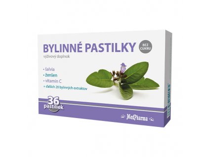 MedPharma Bylinné pastilky bez cukru šalvia, ženšen, vitamín C 36 ks