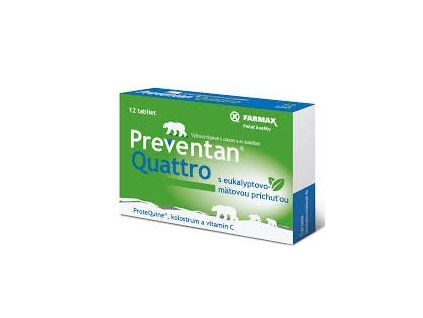 Farmax Preventan Quatro s eukaliptovo-mätovou príchuťou 12 tabliet