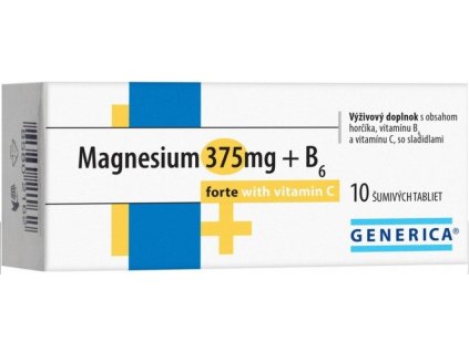 Generica Magnesium 375 mg + B6 forte s vitamínom C šumivé tablety 10 ks