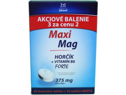 MaxiMag Horčík+Vitamín B6 šumivé tablety 40+20 ks
