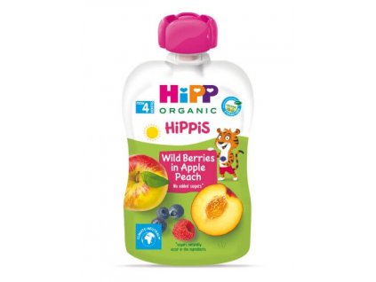 Hipp Hippis Bio 100% Ovocie Jablko Broskyňa Lesné plody kapsička ovocný príkrm 100 g