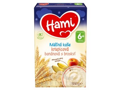 Hami Obilno-mliečna kaša na dobrú noc 6+ krupicová banánová s broskyňou 225 g