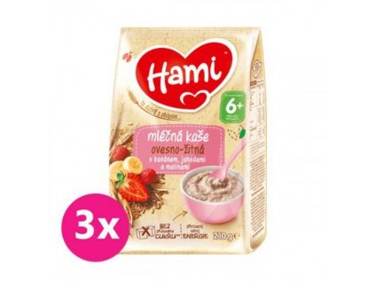 Hami ovseno ražná kaša 6+ s banánom jahodami a malinami 3 x 210 g