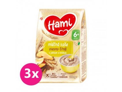 Hami ovseno ražná kaša 6+ s jabkom a hruškou 3 x 210 g