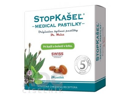 Stopkašeľ Medical pastilky pri kašli a bolesti v krku 24 ks