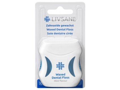 LIVSANE Dentálna niť voskovaná, mint, 30 m, 1x1 ks