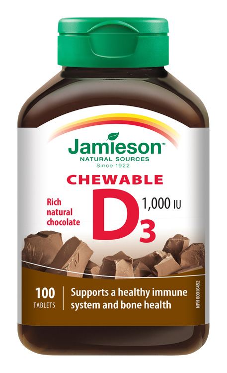 Jamieson Vitamín D3 1000 IU na cmúľanie s príchuťou čokolády 100 tabliet