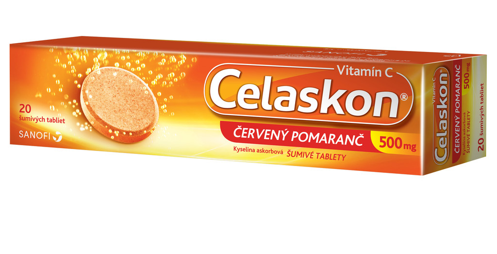 Celaskon červený pomaranč 500 mg, 20 šumivých tbl.