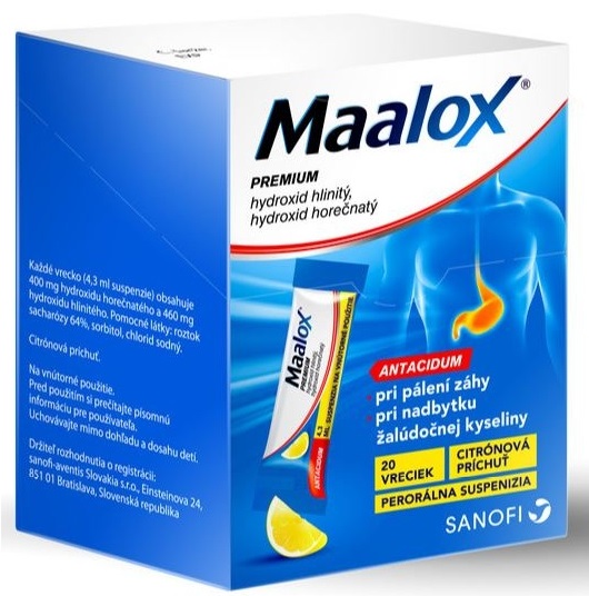 Maalox Premium sus por 460 mg/400 mg (vrecko) 20x4,3 ml