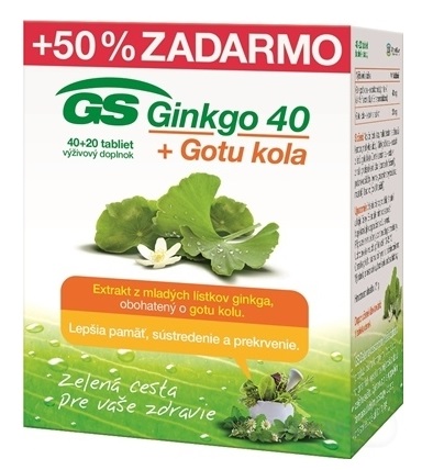 GS Ginkgo 40 + Gotu kola výživový doplnok, 60ks