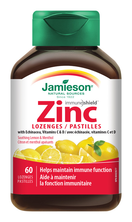 Jamieson Zinok s vitamínmi C a D3 s príchuťou citróna 60 pastiliek