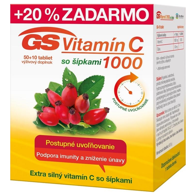 GS Vitamín C 1000mg so šípkami 50+10 kapsúl