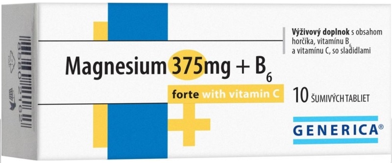 GENERICA Magnesium 375 mg + B6 forte s vitamínom C 10 šumivých tabliet