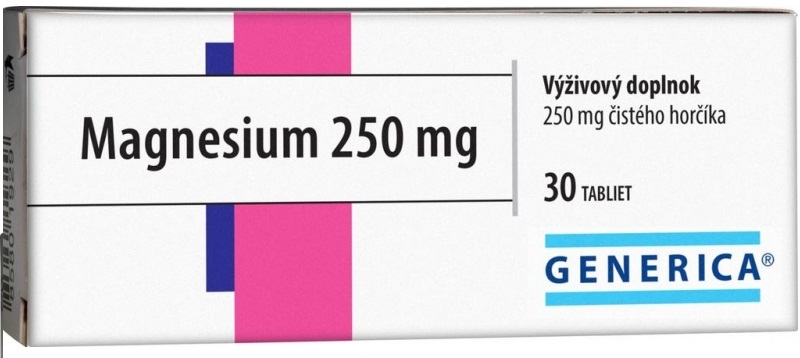 Generica Magnesium 250mg tablety na podporu zníženia miery únavy a vyčerpania 30 tbl