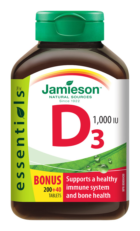 Jamieson Vitamin D3 1000 IU tablety na podporu zdravia kostí a zubov 240 tbl