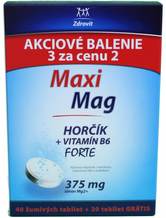 MAXIMAG Horčík 375 mg + vitamín B6 60 šumivých tabliet