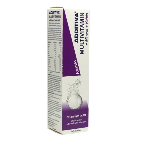 ADDITIVA Multivitamín + minerály + kofeín ananás 20 šumivých tabliet