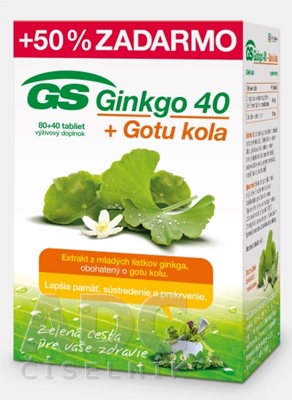 GS Ginkgo 40 + Gotu kola výživový doplnok, 120ks