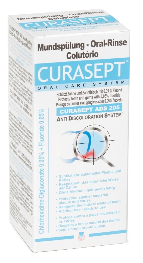 CURASEPT ADS 205 Ústna voda 0,05%CHX + 0,05% fluoridu 200 ml