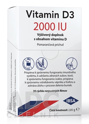 IBSA Vitamín D3 2000 IU príchuť pomaranč 30 rýchlo rozpustných filmov