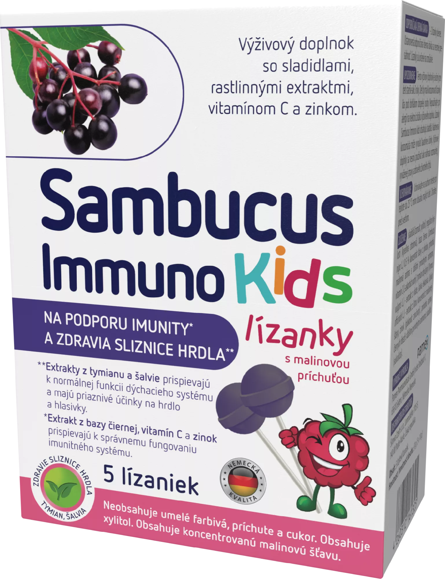Sambucus Immuno Kids lízanky na podporu imunitného systému 5 ks
