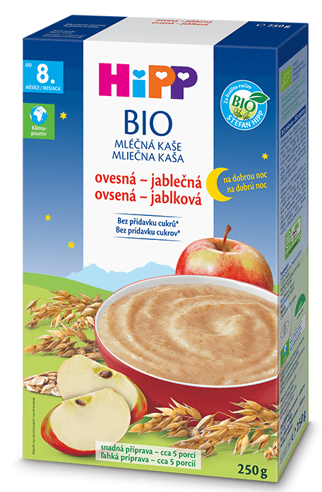 Hipp BIO mliečna kaša na dobrú noc s jablkom a obilnými vločkami mliečna kaša na dobrú noc 250 g