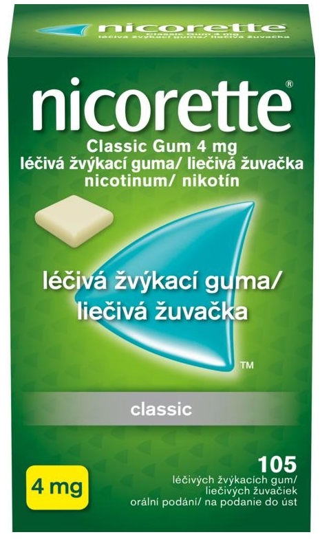 NICORETTE Classic Gum 4 mg liečivé žuvačky 105 ks