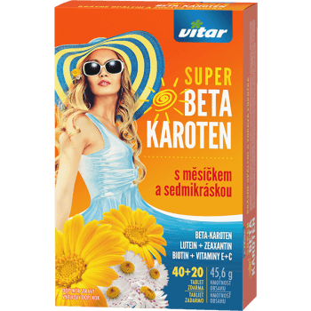 Vitar Super Beta-karoten s nechtíkom a sedmokráskou tablety pre krásne opálenie a zdravú pokožku 60 tbl