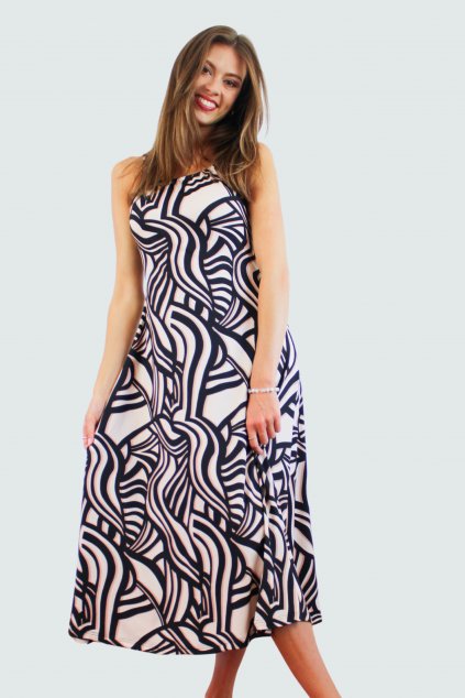 Ramínkové šaty - Hnědá zebra- dlouhé