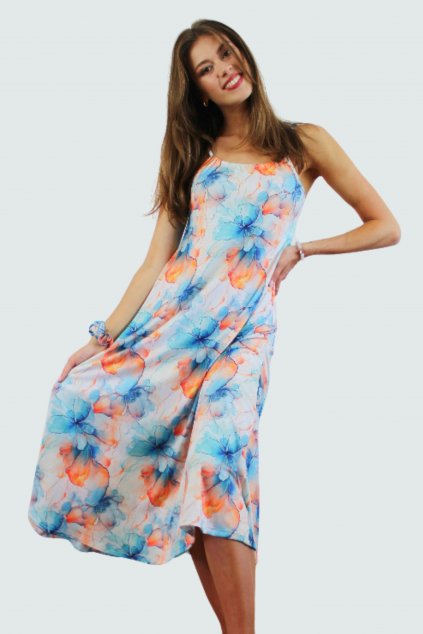 Ramínkové šaty - tyrkysový květ- dlouhé