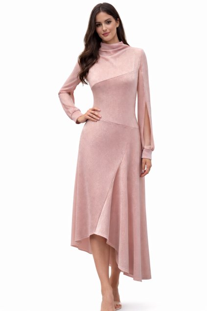 Asymetrické šaty v růžové barvě