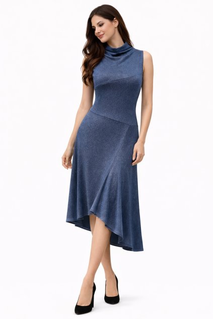 Asymetrické šaty v modré barvě