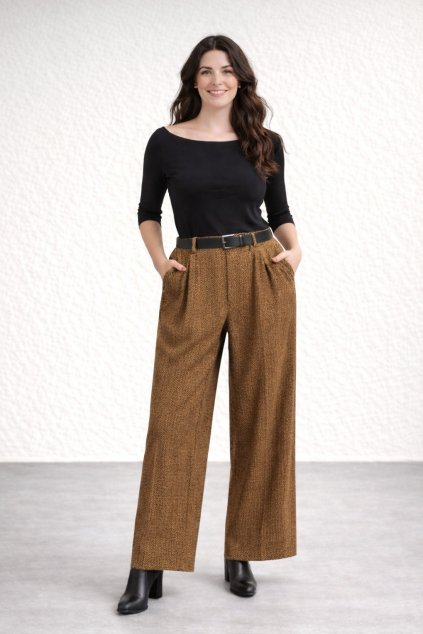 Módní vzhled v hnědých kalhotách