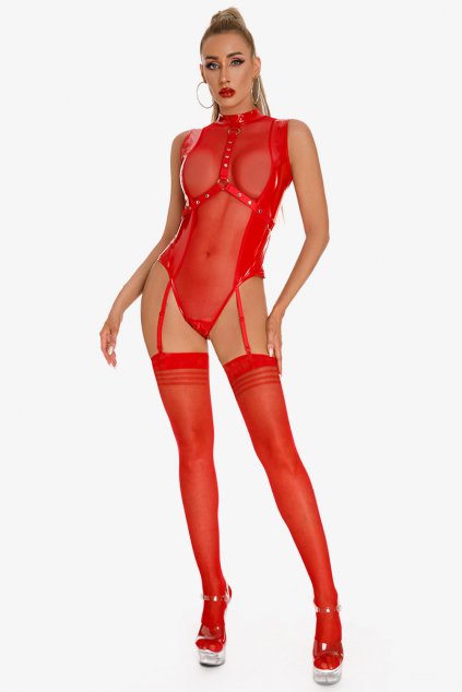 naomi wetlook overal catsuit red 1